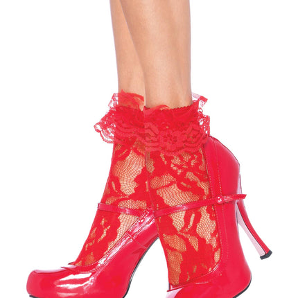 Lace Anklets with Ruffle Cuff - Red - O/S