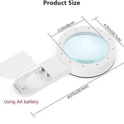 30X Handheld Large Magnifying Glass 12 LED Illuminated Lighted Magnifier