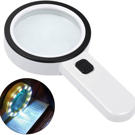 30X Handheld Large Magnifying Glass 12 LED Illuminated Lighted Magnifier