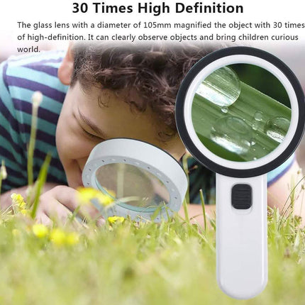 30X Handheld Large Magnifying Glass 12 LED Illuminated Lighted Magnifier