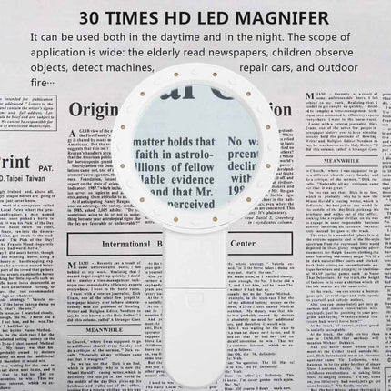 30X Handheld Large Magnifying Glass 12 LED Illuminated Lighted Magnifier