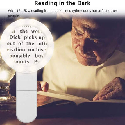 30X Handheld Large Magnifying Glass 12 LED Illuminated Lighted Magnifier