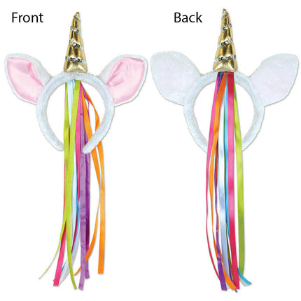 Plush Unicorn Headband with Rainbow Ribbon Costume Accessory