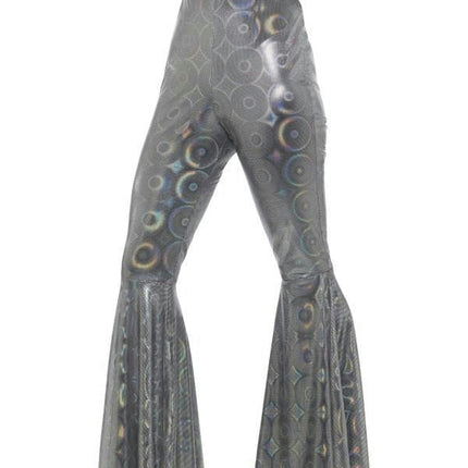Silver Shiny Psychedelic Flared Trousers Elastic Waist Sz S/M Costume Accessory