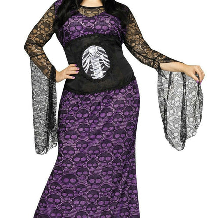 La Muerte Day of Dead Purple Black Sheer Skull Waist Cinch Dress 1X 16-20