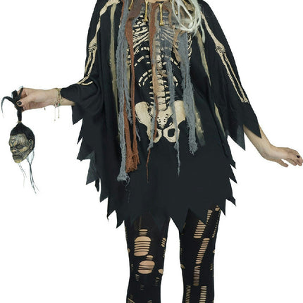Voodoo Priestess Skeleton Print Poncho Costume Accessory