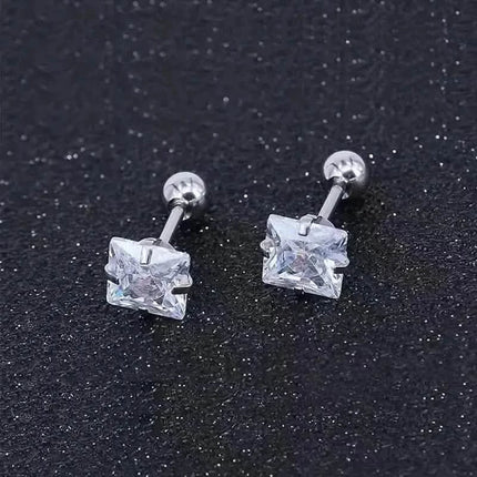 316 Stainless Steel Square Stud Earrings with Cubic Zirconia Accents
