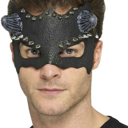 Smiffy's Black Devil Studded Eye Mask with Horns Adult Size Costume Face Mask