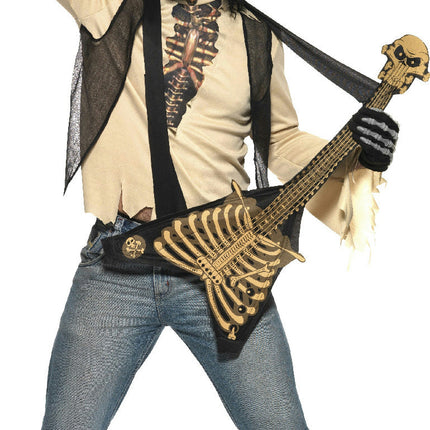 Zombie Rocker Skeleton Adult Dad Costume Bone Guitar and Mask Medium