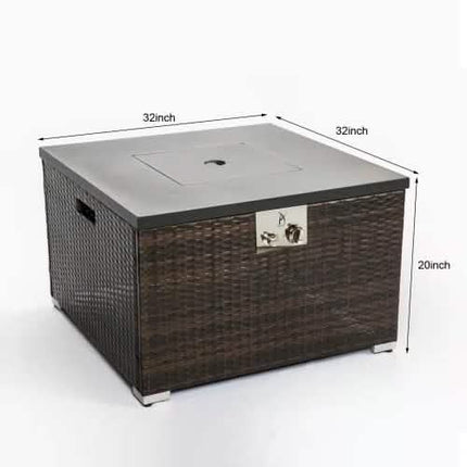 32" Outdoor Rattan Propane Gas Fire Table with Tile Tabletop