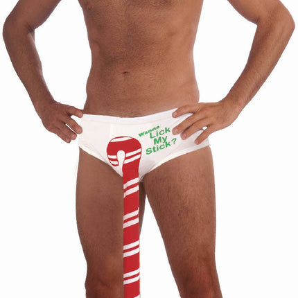 Forum Men's Novelty Christmas Candy Cane Wanna Lick My Stick Stud Undies Gag