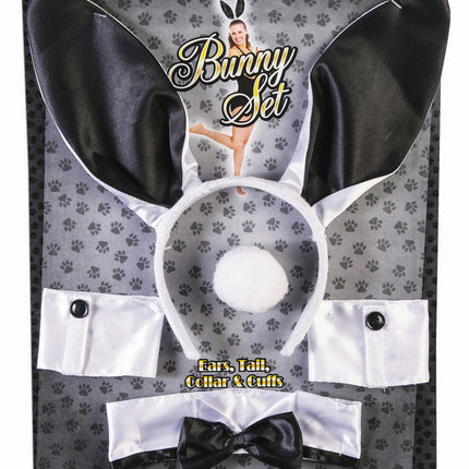 Sexy Black and White Bunny Ears Tail Collar Cuffs Costume Accessory Kit