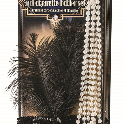 Roaring 20s Flapper Kit Headband, Necklace and Cigarette Holder