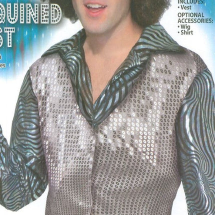 Silver Sequin Vest Adult Dazzle Dapper Accessory 1980s Up to Size 42