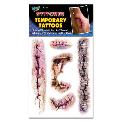 Very Realistic Temporary Stitches Wolf Novelties Fake Tattoos