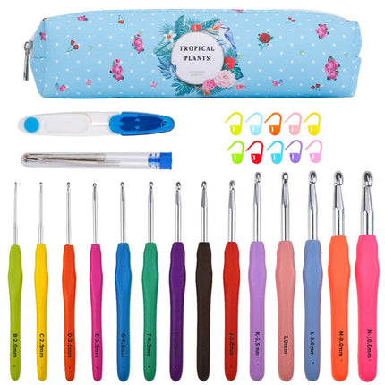 34-Piece Set: Aluminum Handle Crochet Hook Needles Knitting Tool
