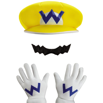 Disguise Super Mario Bros. Wario Adult Costume Kit One Size Gloves Hat Mustache
