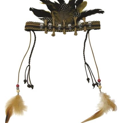 Day of the Dead Voodoo Headpiece Skulls Dangle Feathers Costume Accessory