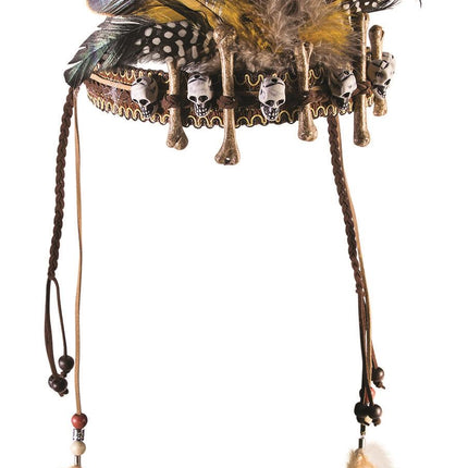 Day of the Dead Voodoo Headpiece Skulls Dangle Feathers Costume Accessory