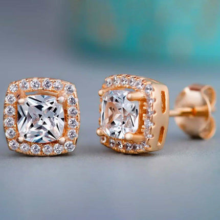 3.44 CTTW Halo Stud Earrings with Swarovski Elements
