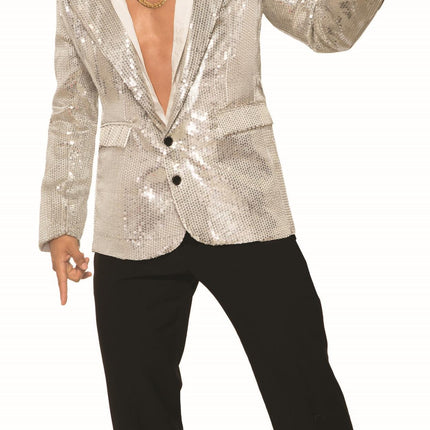 Silver Sequin Blazer Adult Men's Disco Jacket With Pockets X-Large