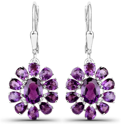 11.60 Carat Genuine Amethyst and White Topaz .925 Sterling Silver 3 Piece Jewelry Set (Ring, Earrings, and Pendant w/ Chain)
