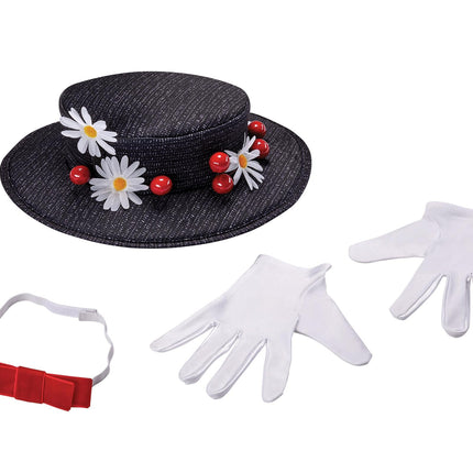 Mary Poppins Disney Adult Accessory Costume Kit Hat, Gloves and Bow Tie