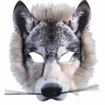 Wolf Mask 3D Screen Print Realistic Look Soft Face Mask Fun Fur Adult Or Child
