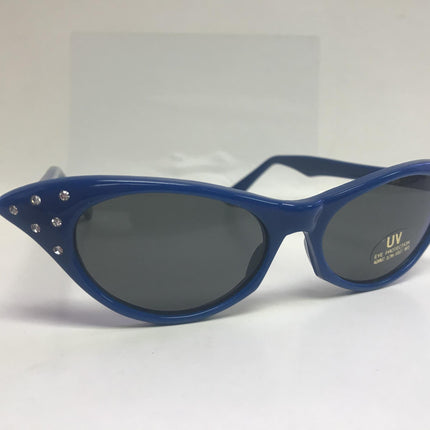 Blue 1950's Cateye Cat Eye Glasses with Rhinestones Dark Lens Sunglasses