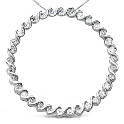 .925 Sterling Silver 3/4 Cttw Round Diamond Spiral Curved Circle Pendant 18" Necklace (I-J Color, I3 Clarity)