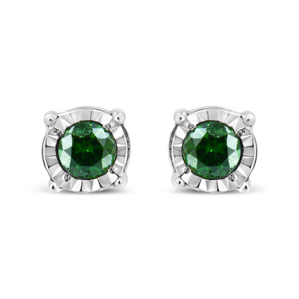 Sterling Silver Rose Cut Treated Green Diamond Solitaire Stud Earrings (0.25 cttw, Green Color, I2-I3 Clarity)