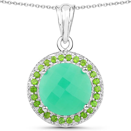 5.32 Carat Genuine Crysopharse and Chrome Diopside .925 Sterling Silver Pendant