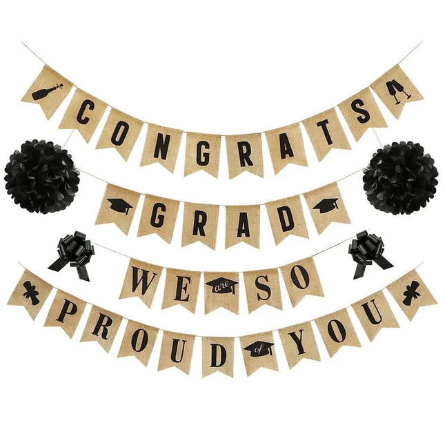 36-Pieces: Burlap "Congrats Grads"+ Burlap "We Are So Proud of You"
