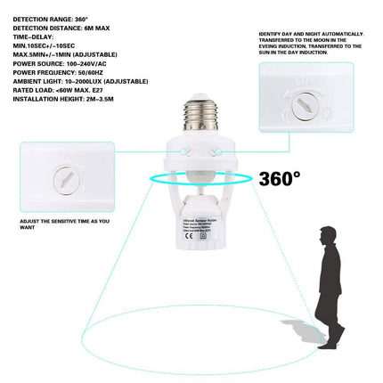 360 Degree Detection PIR Infrared Motion Sensor E27 LED Light