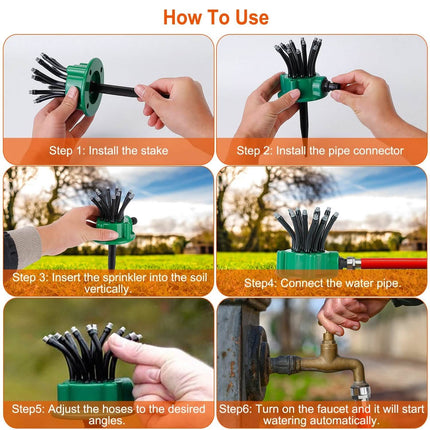 360° Flexible Lawn Sprinkler Automatic 12 Tubes Garden Water Irrigation Sprayers