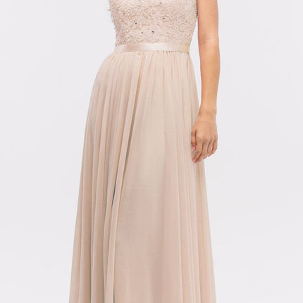 CLEARANCE - Eureka 3611 Lace Illusion Bodice Bateau Neck A-line Long Dress (Size L)