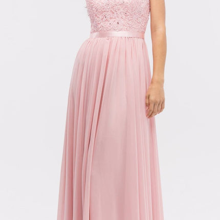 CLEARANCE - Eureka 3611 Lace Illusion Bodice Bateau Neck A-line Long Dress (Size L)