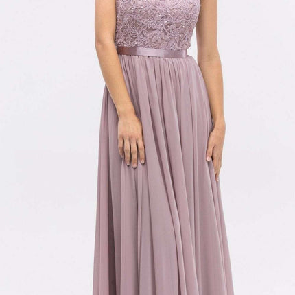CLEARANCE - Eureka 3611 Lace Illusion Bodice Bateau Neck A-line Long Dress (Size L)