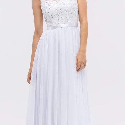 CLEARANCE - Eureka 3611 Lace Illusion Bodice Bateau Neck A-line Long Dress (Size L)