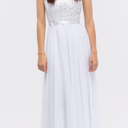 CLEARANCE - Eureka 3611 Lace Illusion Bodice Bateau Neck A-line Long Dress (Size L)