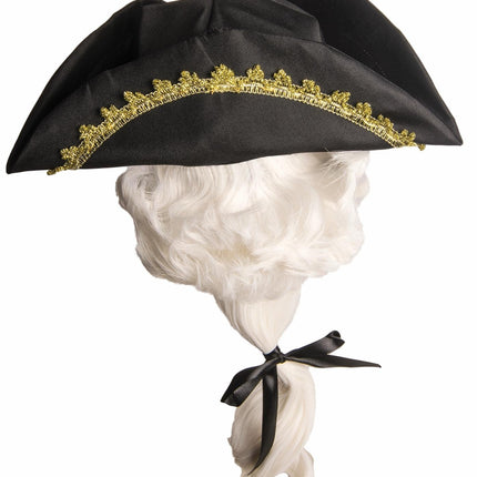 Child Tricorn Colonial Costume Hat with Attached White Wig