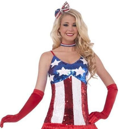 Sexy Patriotic Sparkle July 4th American Flag Sequin Flapper Costume Dress XS/S
