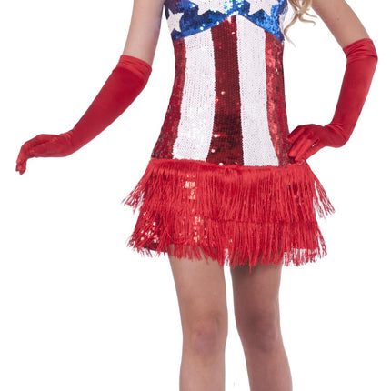 Sexy Patriotic Sparkle July 4th American Flag Sequin Flapper Costume Dress XS/S