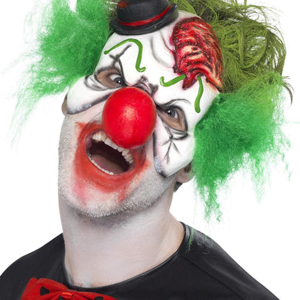 Cut Throat Clown Half Mask with Attached Hair