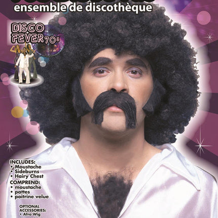 70's Disco Mustache Burns Chest Instant Disguise Hair Kit For Adults