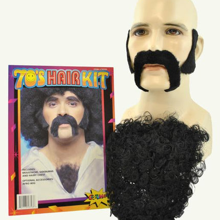 70's Disco Mustache Burns Chest Instant Disguise Hair Kit For Adults