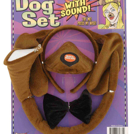 Brown Dog Headband and Nose Ears Bow Tie Set with Sound