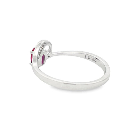 Genuine .02ct Created Ruby Diamond Ring 10KT White Gold