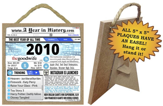 2010 A Year in History Plaques 5" x 5" wood plaque/sign