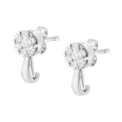 14K White Gold 3/4 Cttw Diamond Floral Cluster Drop and Dangle Stud Earrings (H-I Color, I1-I2 Clarity)